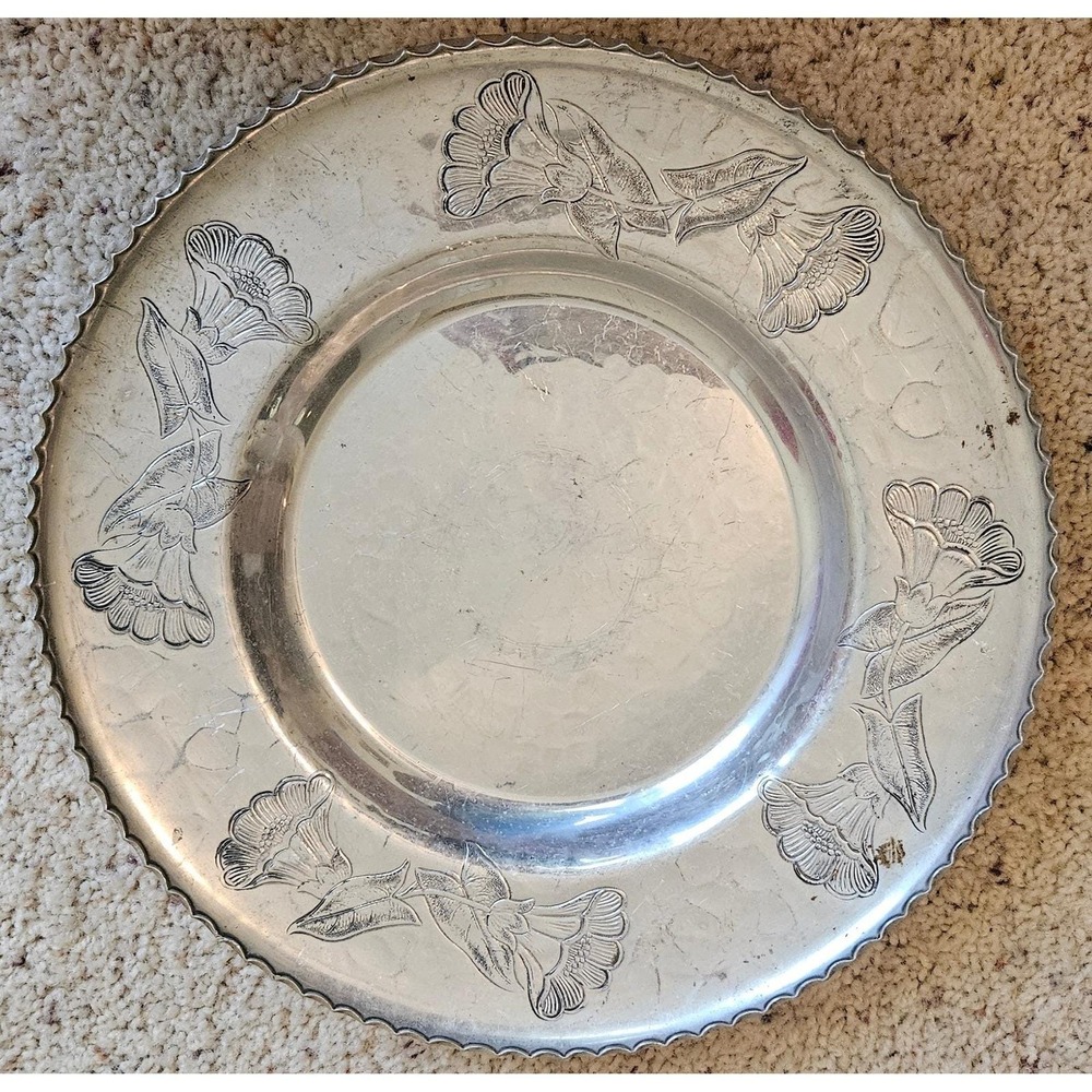 Vintage Continental‎ Silverplate Gallery Tray Floral Scalloped Edge